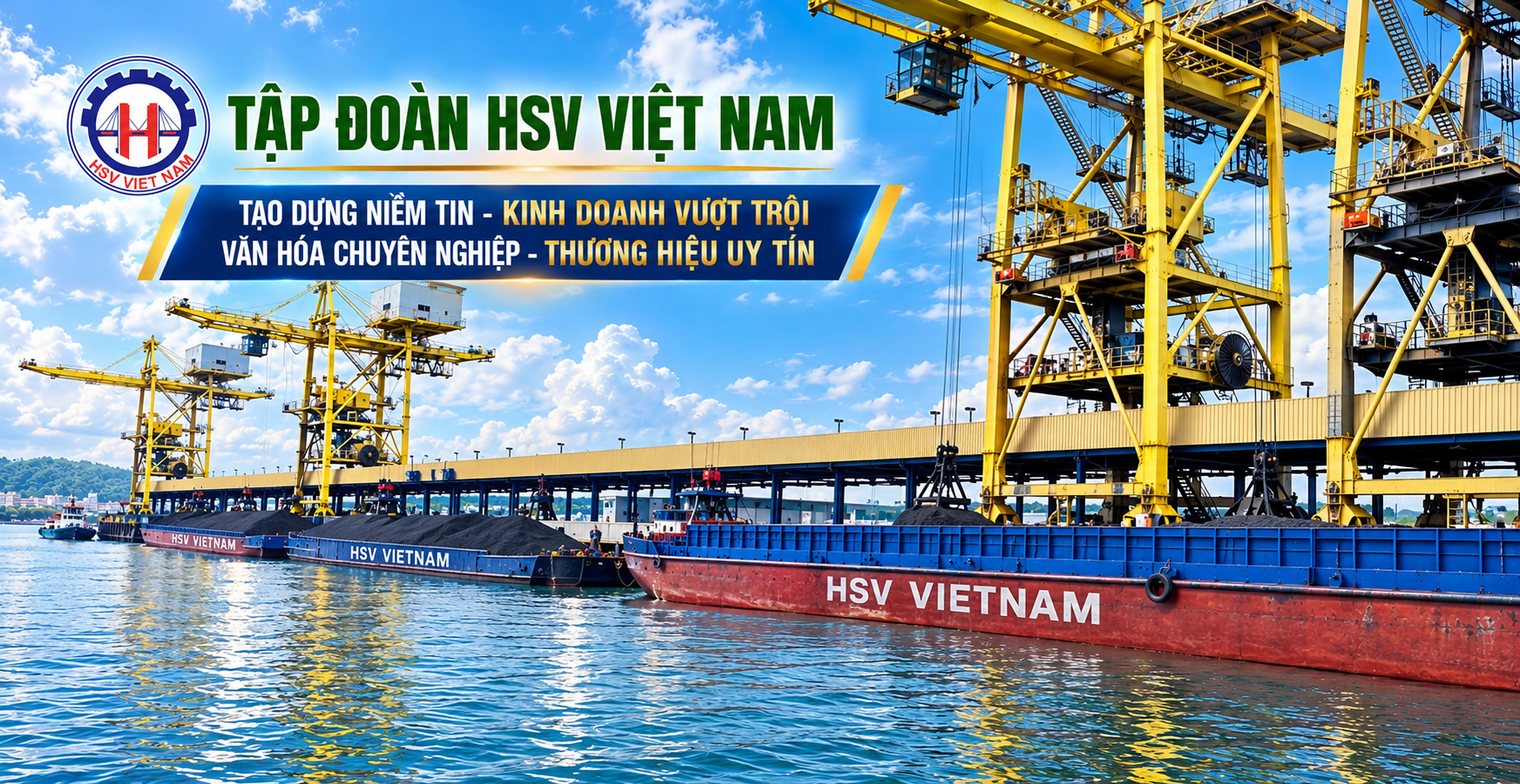 Tập đoàn HSV Việt Nam tại cảng, đoàn sà lan HSV Vietnam. Tạo dựng niềm tin, kinh doanh vượt trội, văn hóa chuyên nghiệp, thương hiệu uy tín.